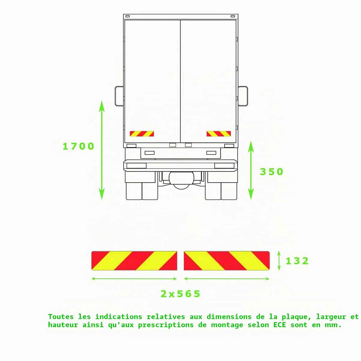 Lot de 2 panneaux réfléchissants pour arrière de véhicule - 565 x 132 mm - ECE - 70.01 - Aluminium - Pour camions et plus
