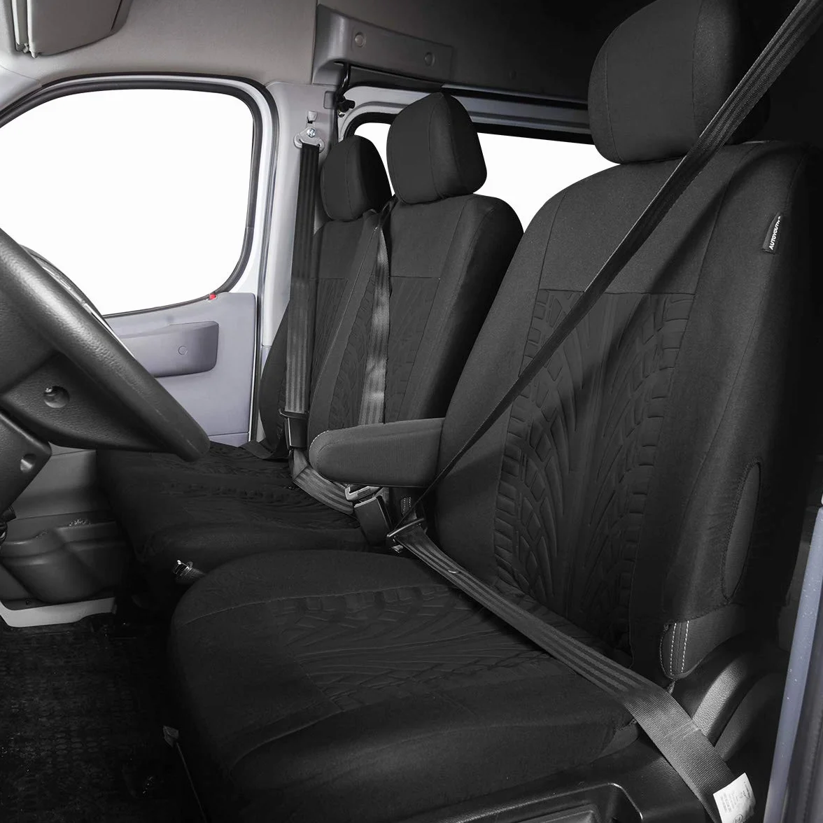 TOYOUN Housses de Sieges Universelles, Housse Couverture Couvre Sieges pour Camion Camionnette Van Bus pour conducteur et Passager 2 + 1, Housses de siège Avant Simple et Double, Impression 3D, Noir