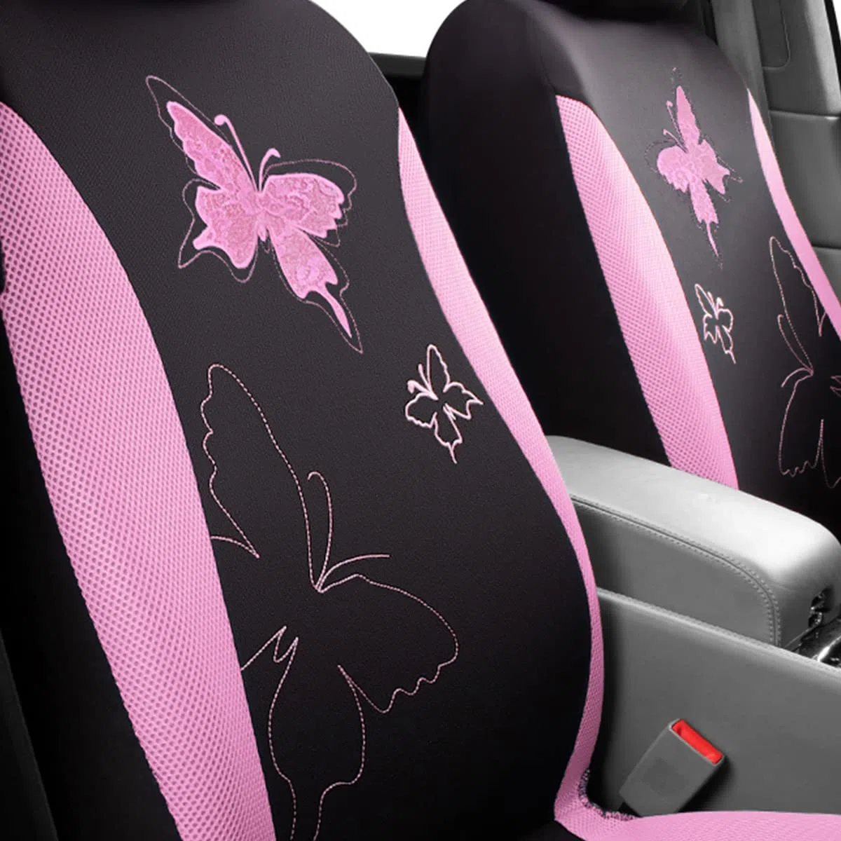 Flying Banner Housses de siège de Voiture Universelle Tendance avec Broderie Papillon Motif (Avant, Rose)