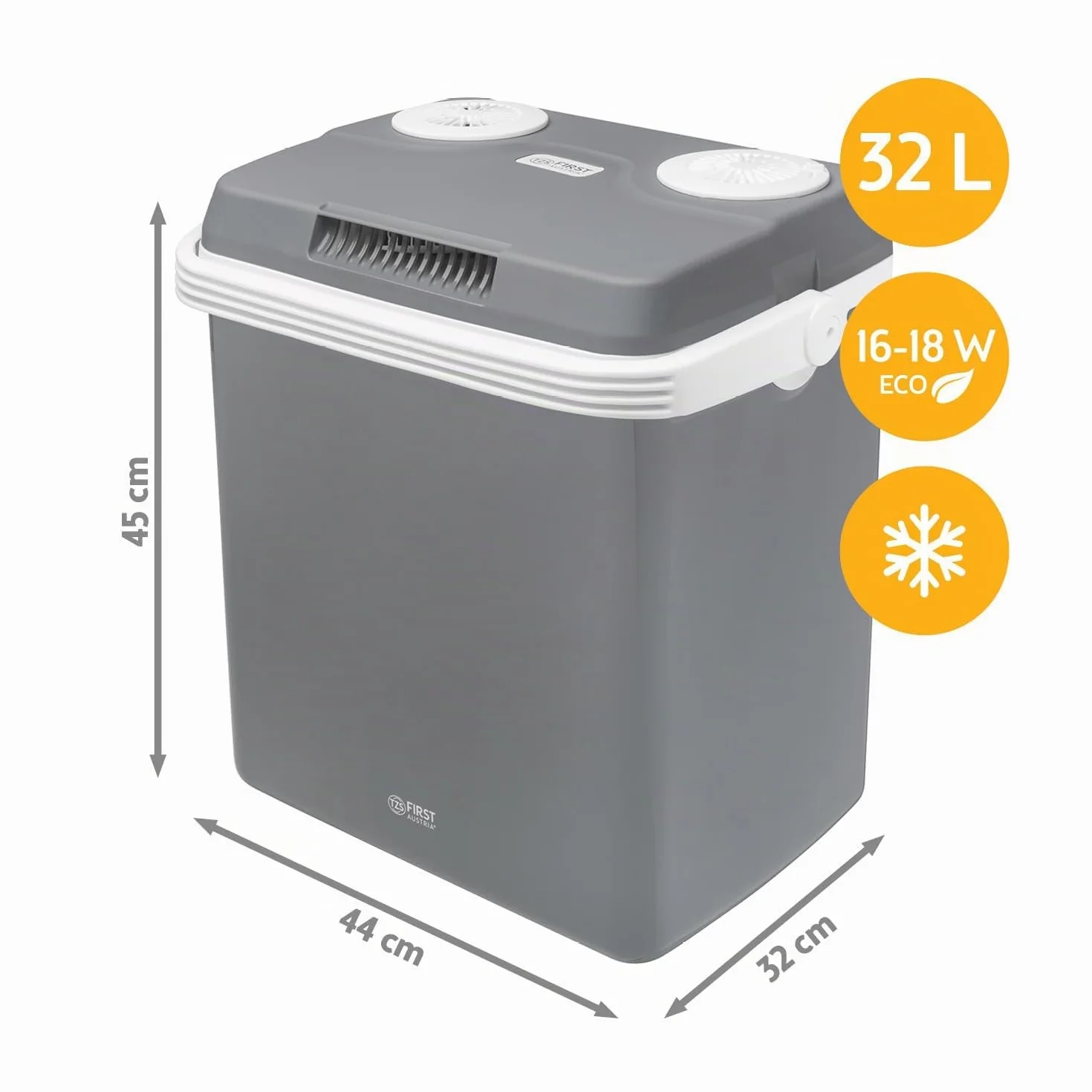TZS First Austria - Glacière Électrique 32L - Fonction Chaud & Froid - 12V/230V pour Voiture & Secteur - Système Thermoélectrique Silencieux - Camping & Voyage - Gris