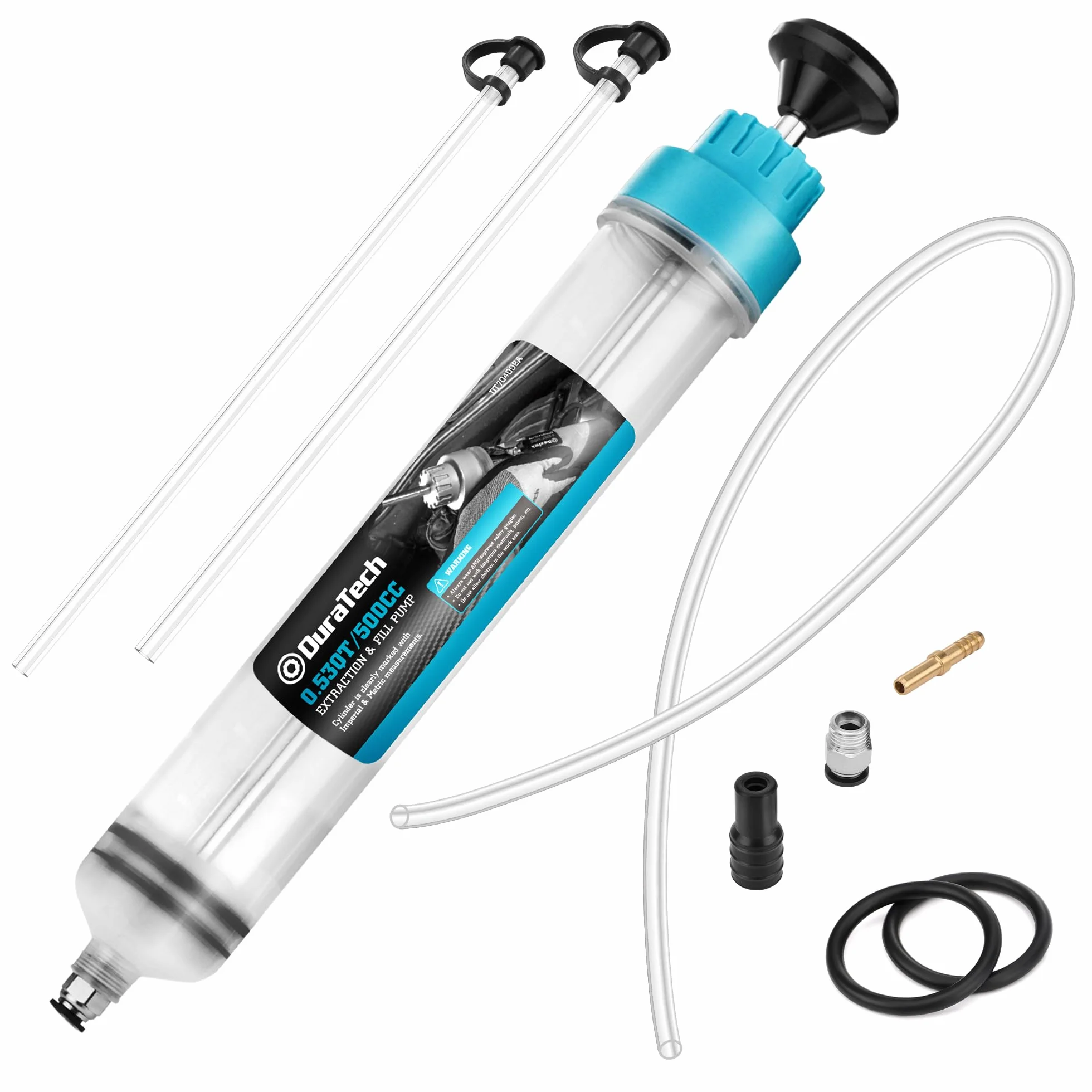 DURATECH Seringue a Huile 500ml, Extraction d'Huile Moteur, Seringue a Huile Boite Vitesse avec Tube Extension, Aspiration et Remplissage Manuels de Carburant et Liquide