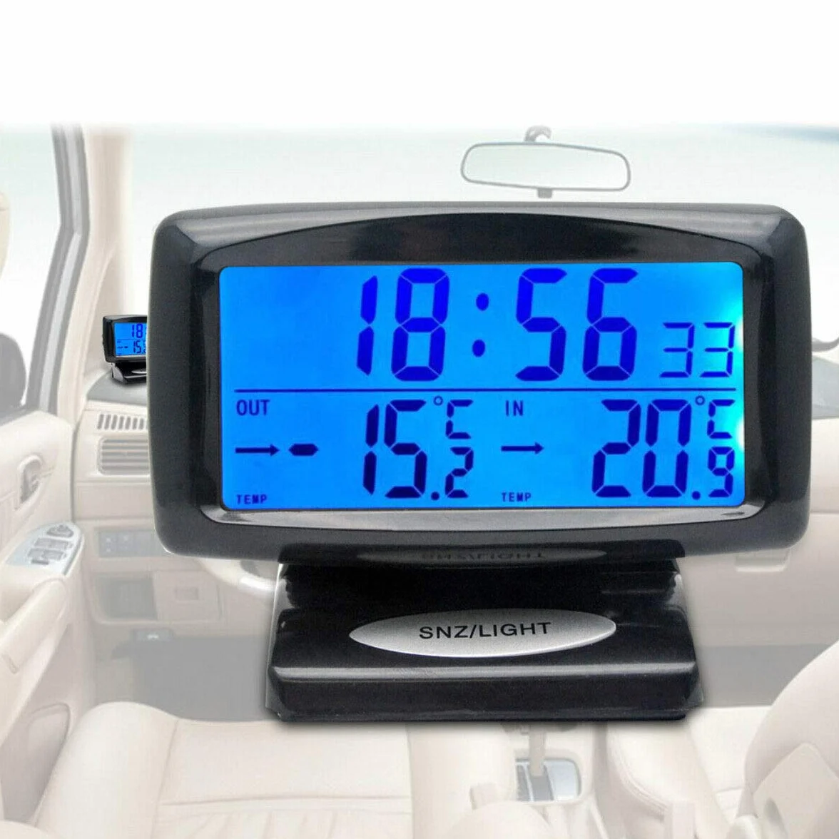 Riloer Thermomètre d'horloge de voiture, Horloge voiture numérique 2 en 1 et Themp avec écran LED pour voiture intérieur extérieur maison