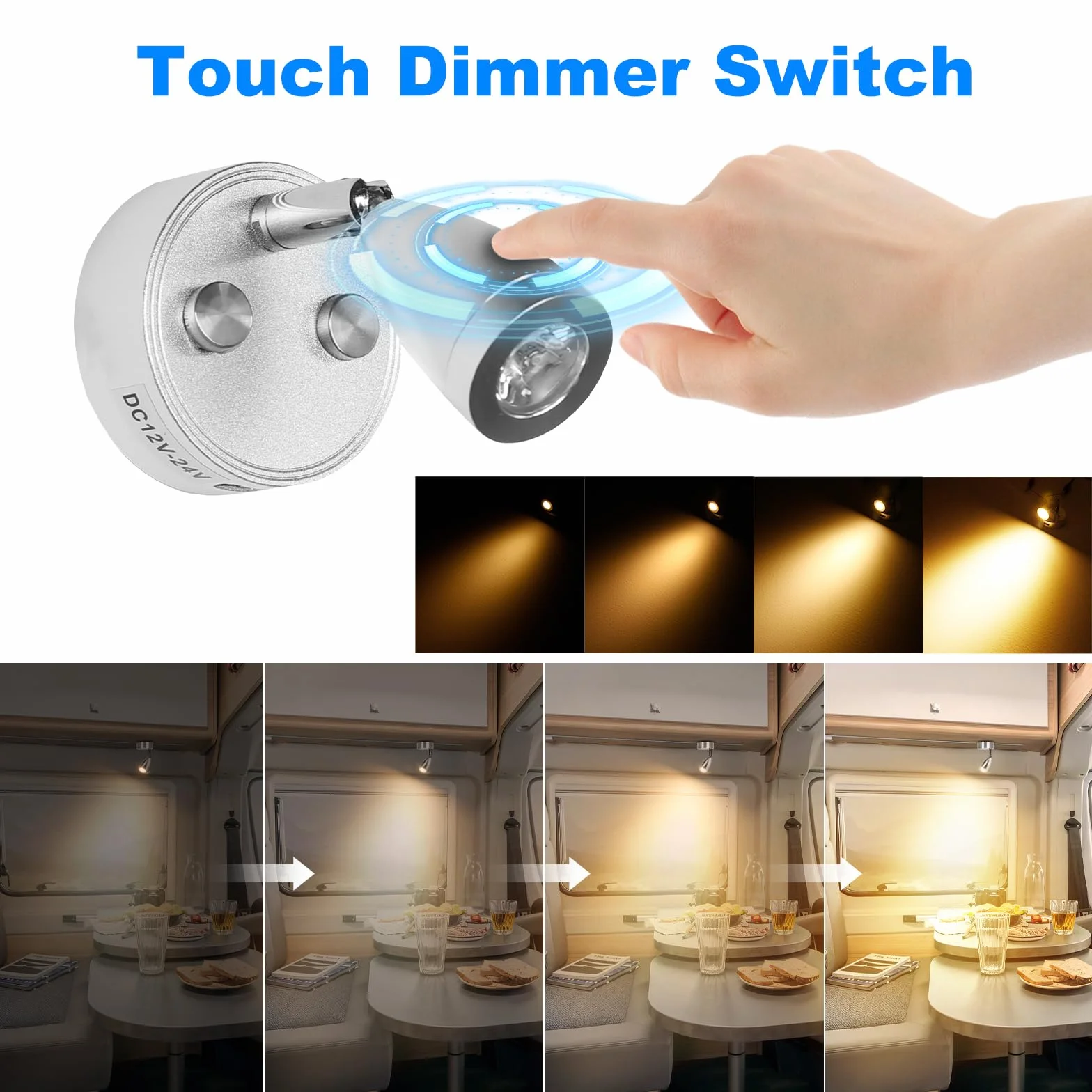 SUPAREE Lampe 12V LED Caravane 12V Éclairage LED USB Lampe de Lecture Camping Car 3200K Dimmable avec Prise USB Interrupteur Tactile pour RV Camion Bateau Van Fourgon 2Pcs