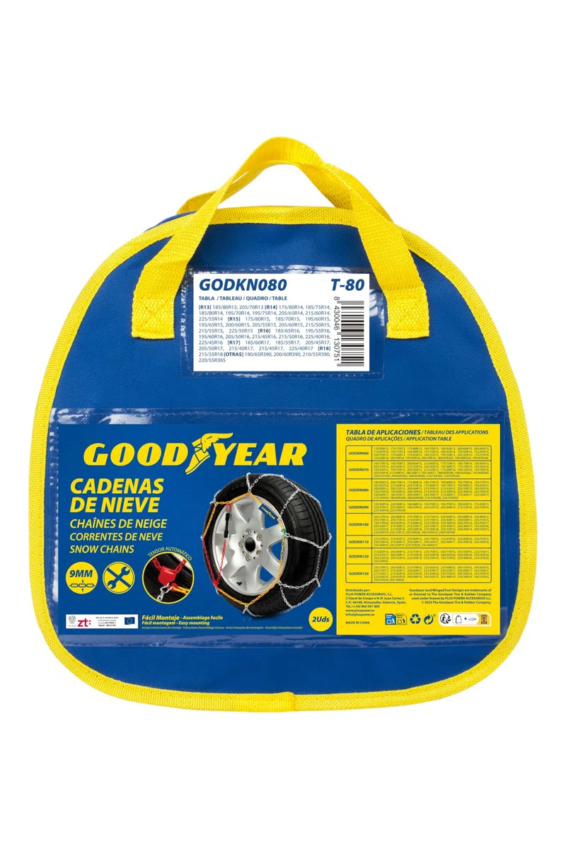 Goodyear Jeu de 2 Chaînes à Neige en Métal de 9 mm pour Voiture Taille 80 avec Tendeur Automatique Goodyear