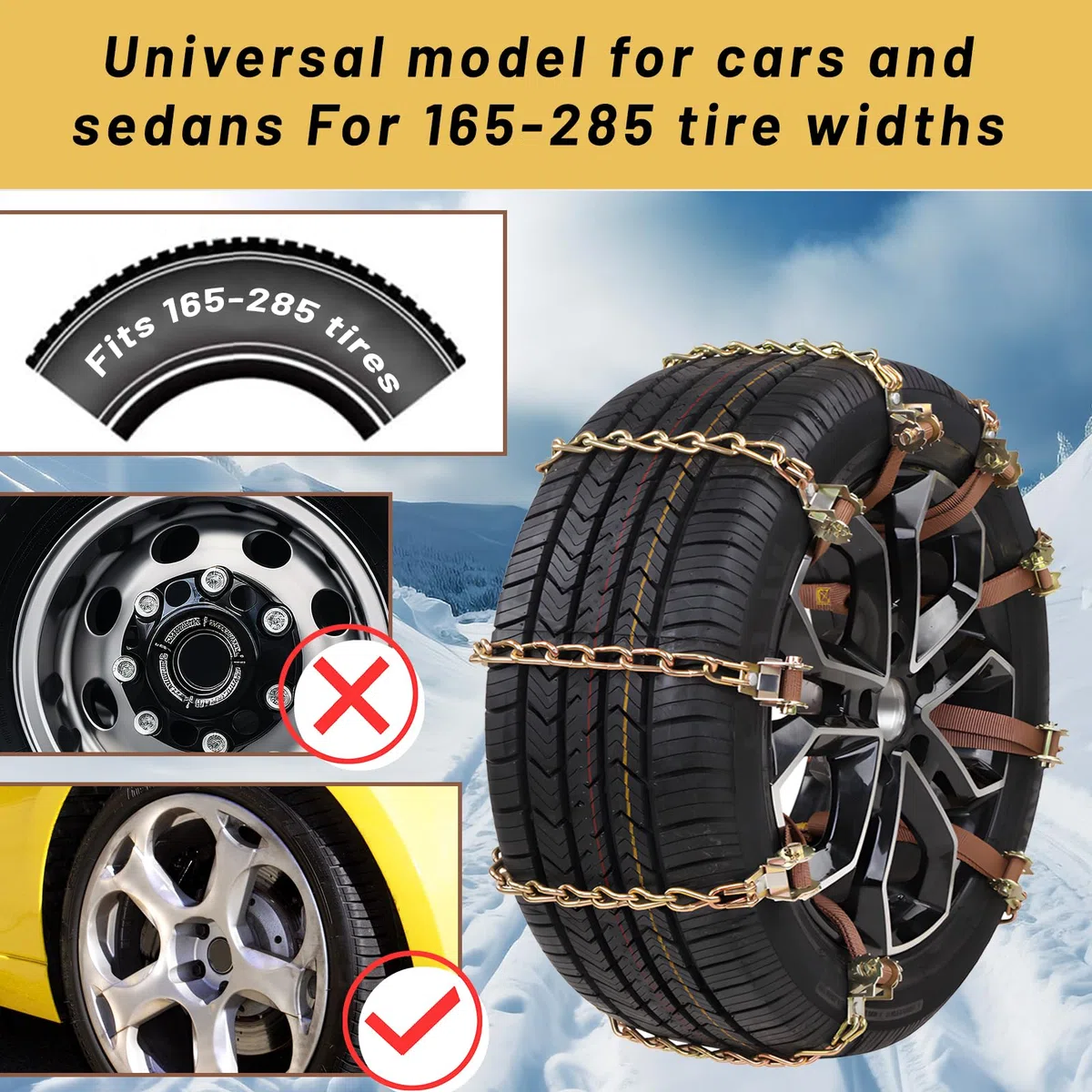 Ensemble Chaînes à Neige Shyllin pour Voiture - 4 Pcs, Antidérapantes, Universel, Réglables pour Pneus de 165 à 285 mm
