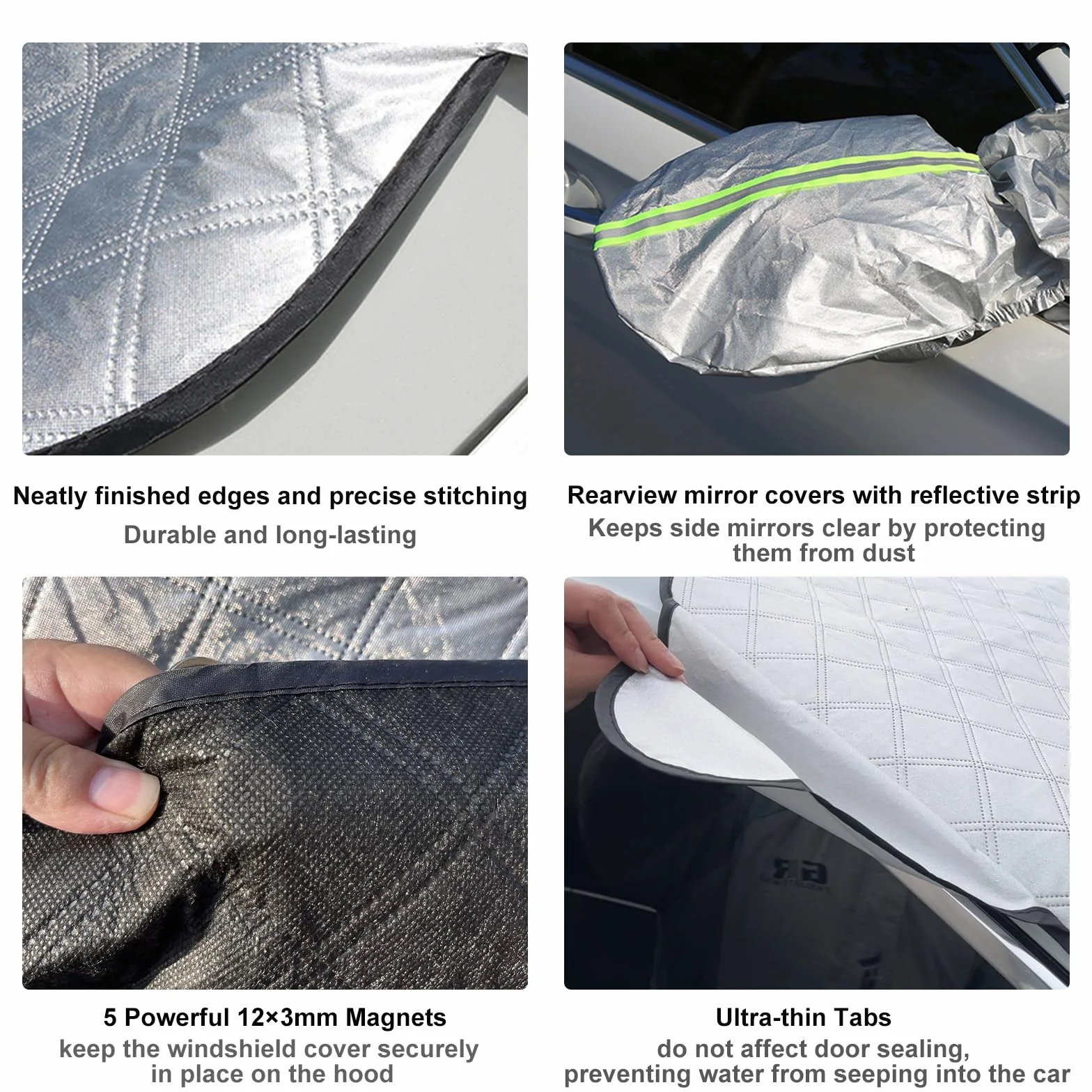 Pare Soleil Voiture Pare Brise Avant, Couverture Pare Brise Voiture Contre Les Rayons UV et la Chaleur, Magnétique,Universelle pour Plupart des Véhicules 199x127cm,Argenté
