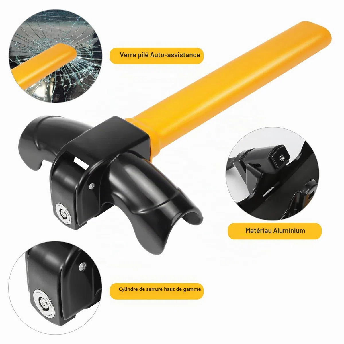 Antivol de Voiture Volant Sécurité Car Steering Wheel T-Lock avec 2 Clés, pour Ouverture Inférieure à 4cm