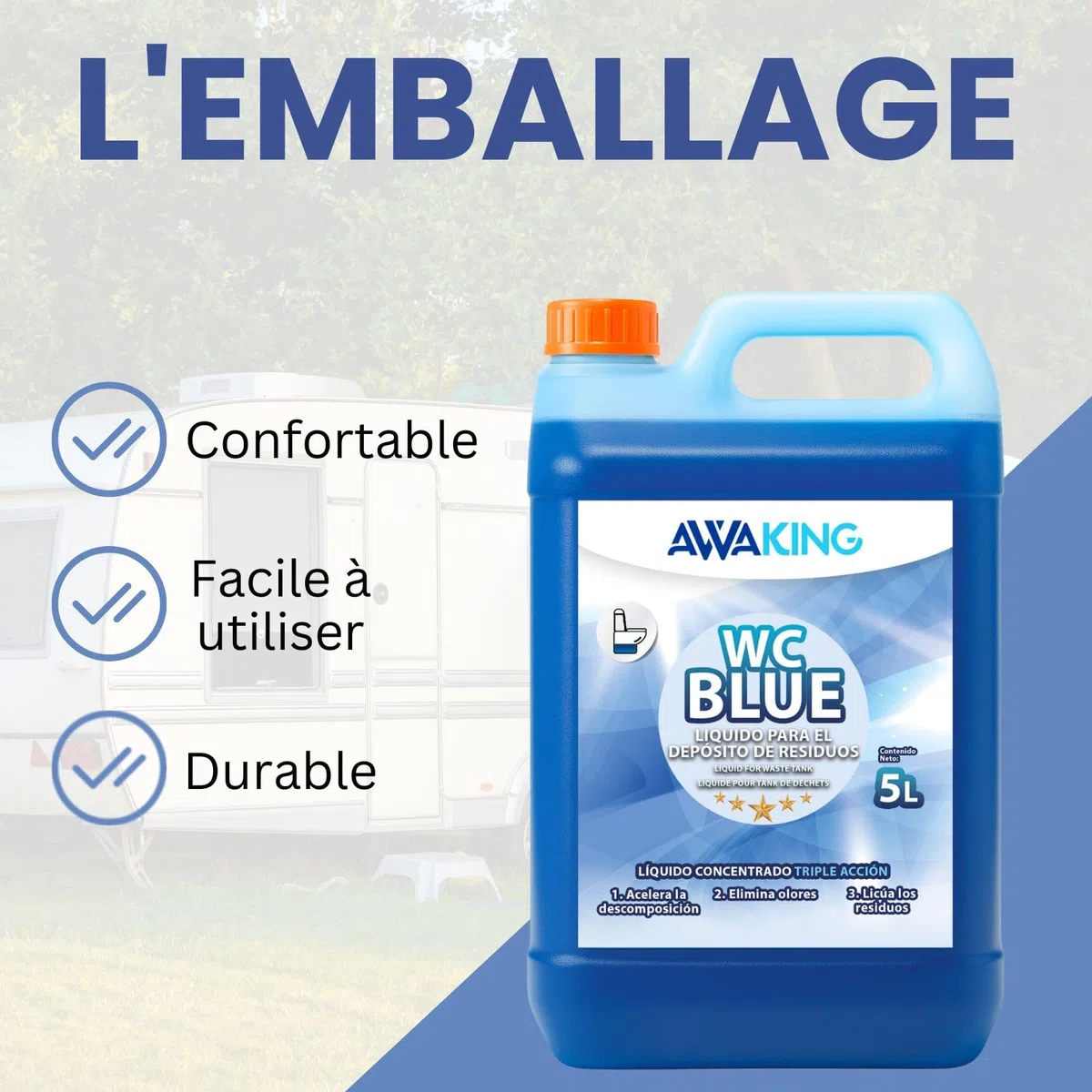 Plantawa Liquide WC Chimique Bleu 5 Litres | Concentré Liquide pour les Eaux Usées des Caravanes | Décomposition Efficace et Élimination des Odeurs pour les Toilettes Portables ou Potti