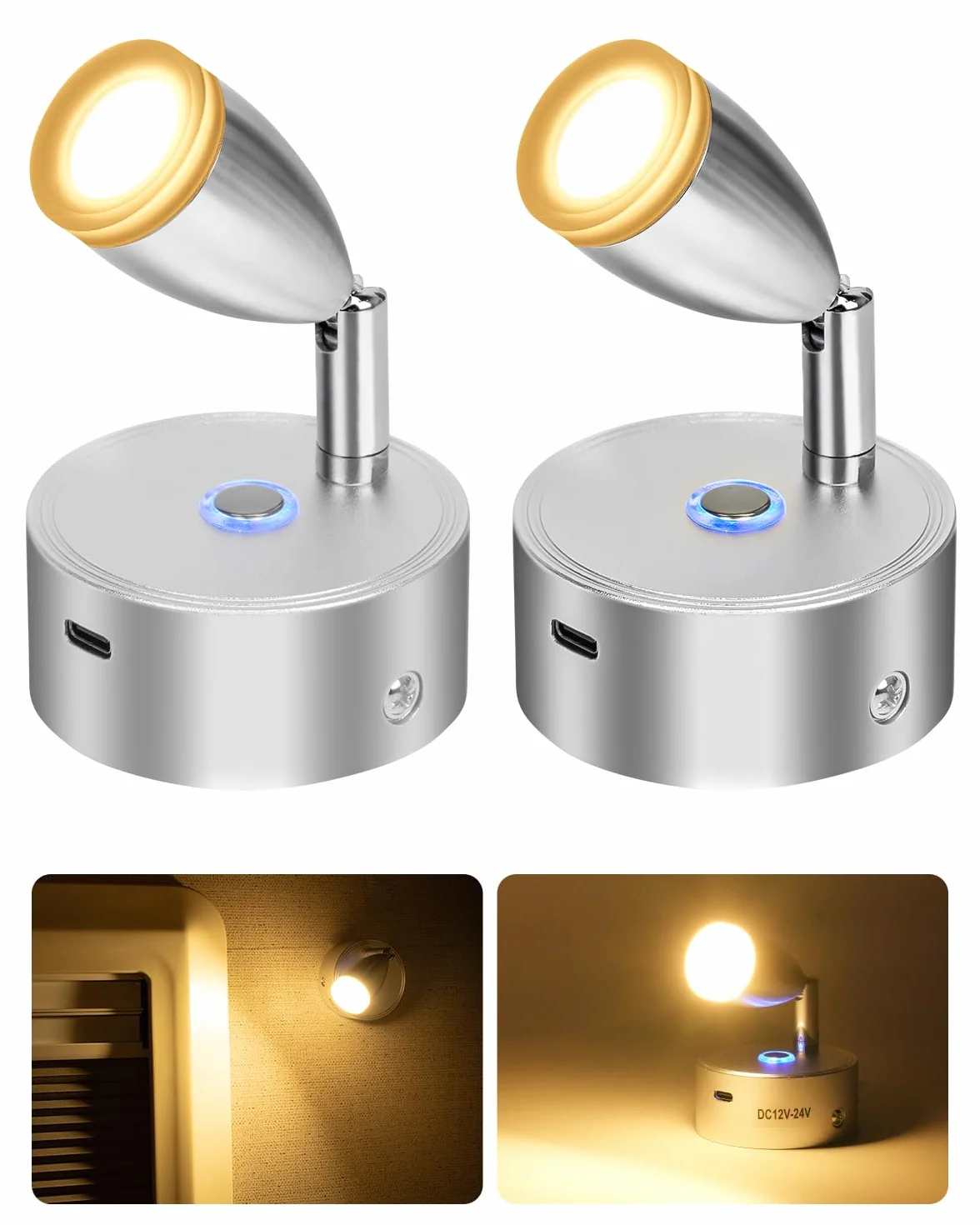 SUPAREE Eclairage LED 12V Caravane Lampe 12V LED pour Camping Car Éclairage Camping Car led 12v avec Prise USB C Interrupteur Tactile 3000K Décoration Acrylique 2Pcs