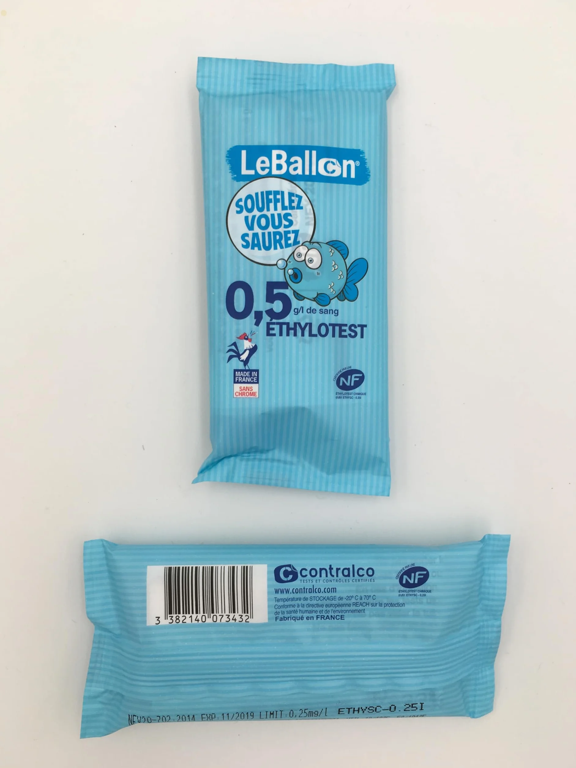 ETHYLOTEST Norme NF 0,5g/l - Le Ballon - Lot de 10 sans Chrome Produit Français - Validité 07/2028 - Norme NF (NFX 20702)