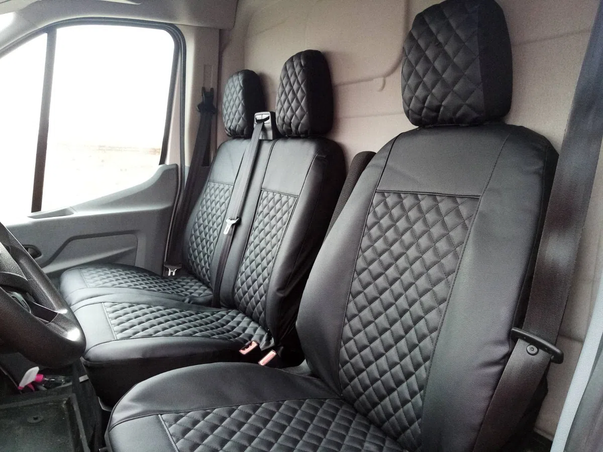 Housses de siège avant 2+1 adaptées pour FORD TRANSIT CUSTOM après 2015 petite cabine en cuir écologique noir pour conduite à gauche