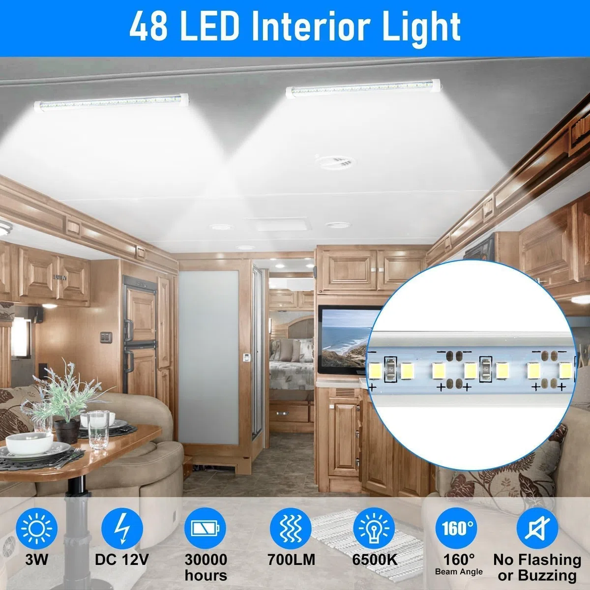Linkstyle 4Pcs Barre de Lumière Intérieure à LED, 700LM 6500K Barre LED 12V avec Interrupteur pour Voiture Camping-Car Camion Caravane Bateau Armoire