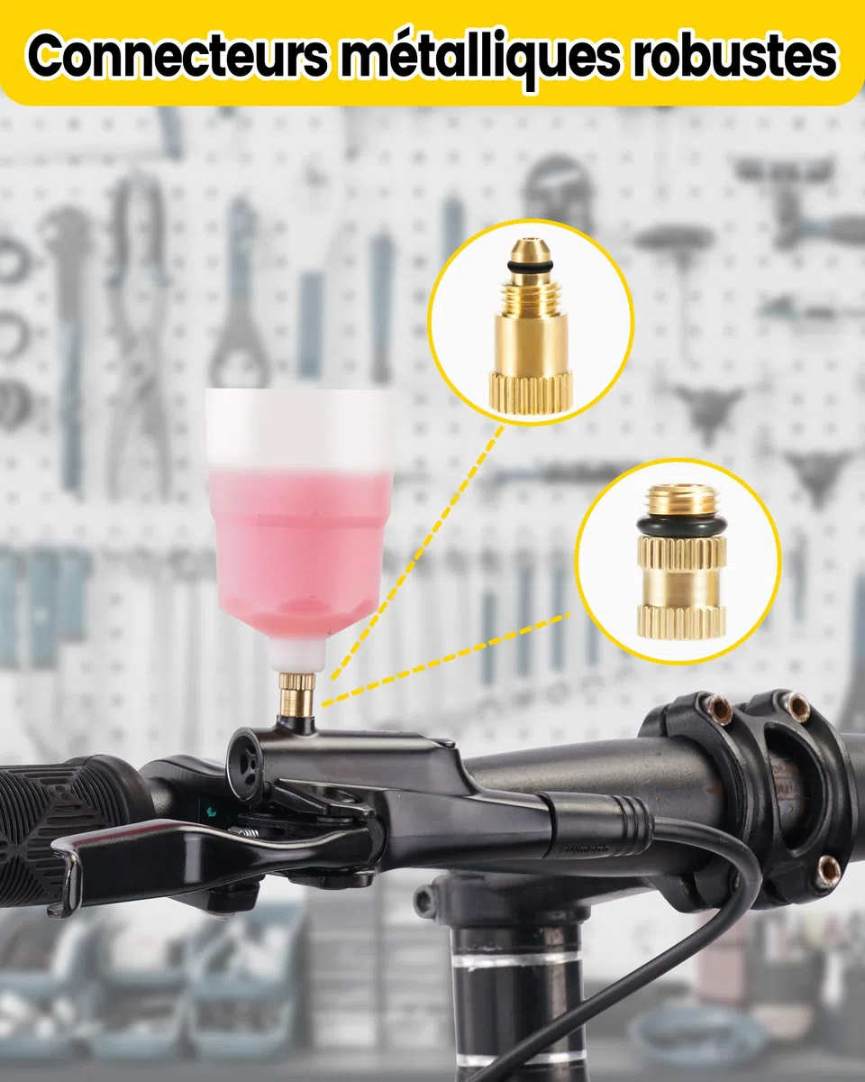 CHUMXINY Kit Purge Frein pour Shimano, TEKTRO, MAGURA Hydraulic Disc Series. kit Purge Frein Velo Comprenant des Raccords Métalliques et 150 ML de Liquide de Huile minérale.