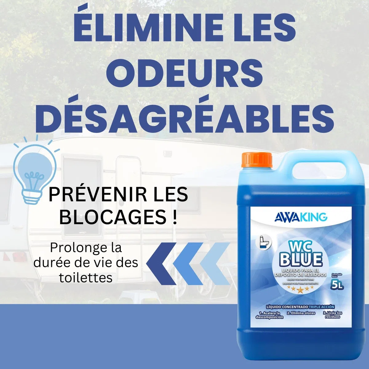 Plantawa Liquide WC Chimique Bleu 5 Litres | Concentré Liquide pour les Eaux Usées des Caravanes | Décomposition Efficace et Élimination des Odeurs pour les Toilettes Portables ou Potti