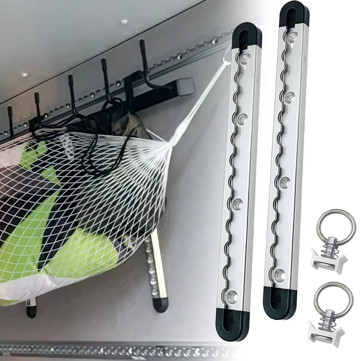 Lot de 2 rails d'aviation en aluminium semi-circulaires avec 4 embouts et 2 œillets d'arrimage, rails d'arrimage, 30 cm pour remorque, voiture, camping-car, camping-car
