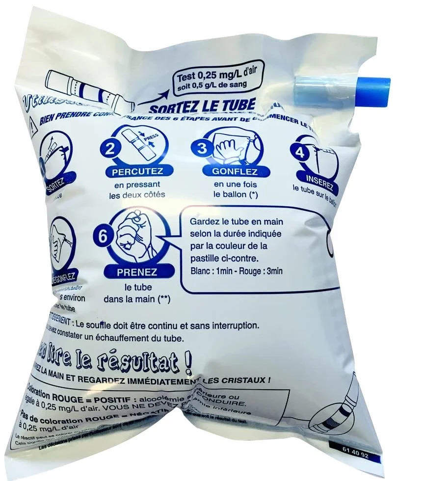 ETHYLOTEST Norme NF 0,5g/l - Le Ballon - Lot de 10 sans Chrome Produit Français - Validité 07/2028 - Norme NF (NFX 20702)