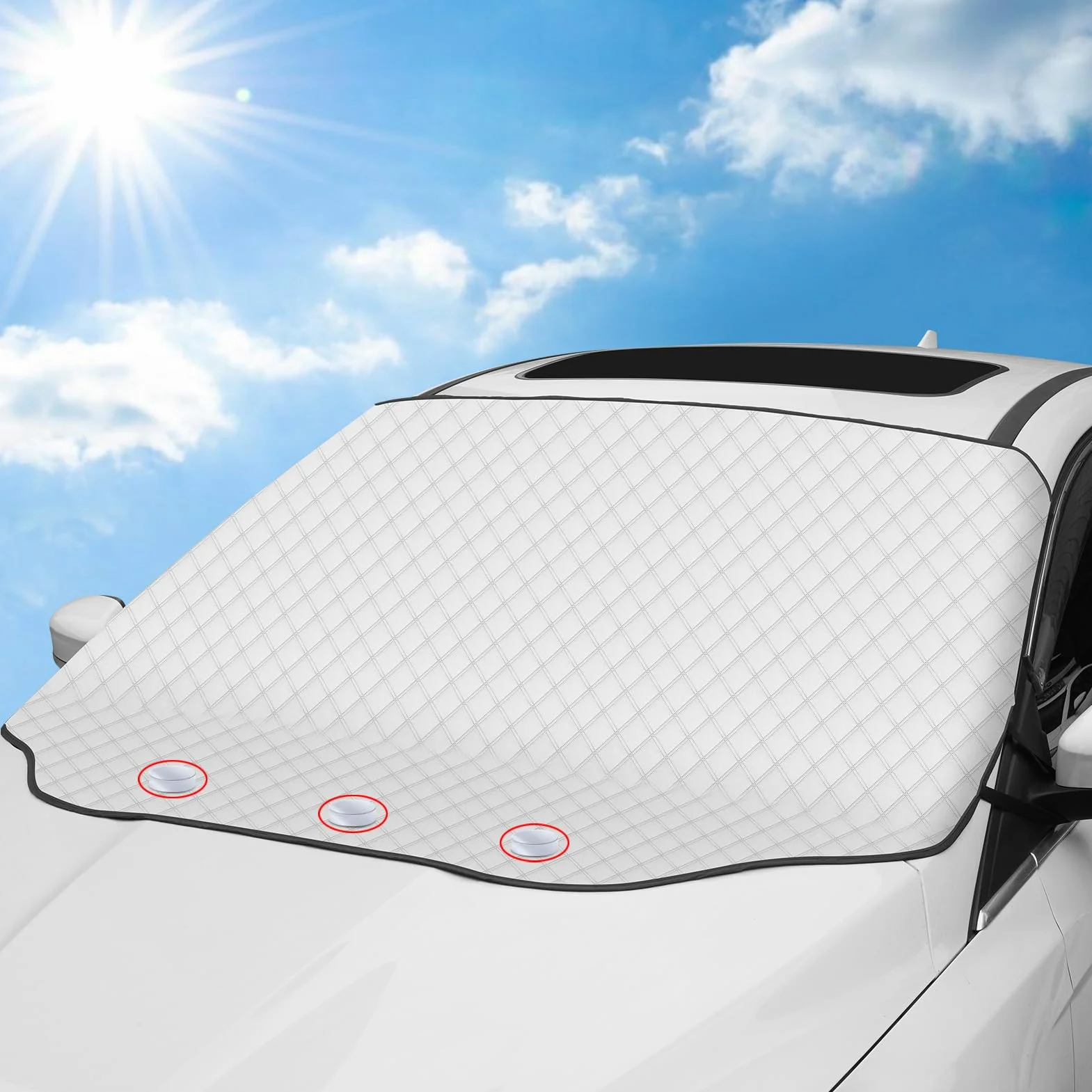 Tevlaphee Pare Soleil Voiture Pare Brise Avant, Protection Avant Parfaite Contre Les Rayons UV et la Chaleur dans Votre Voiture,Magnétique, Pliable, Universelle, Argenté, 197 * 128 cm
