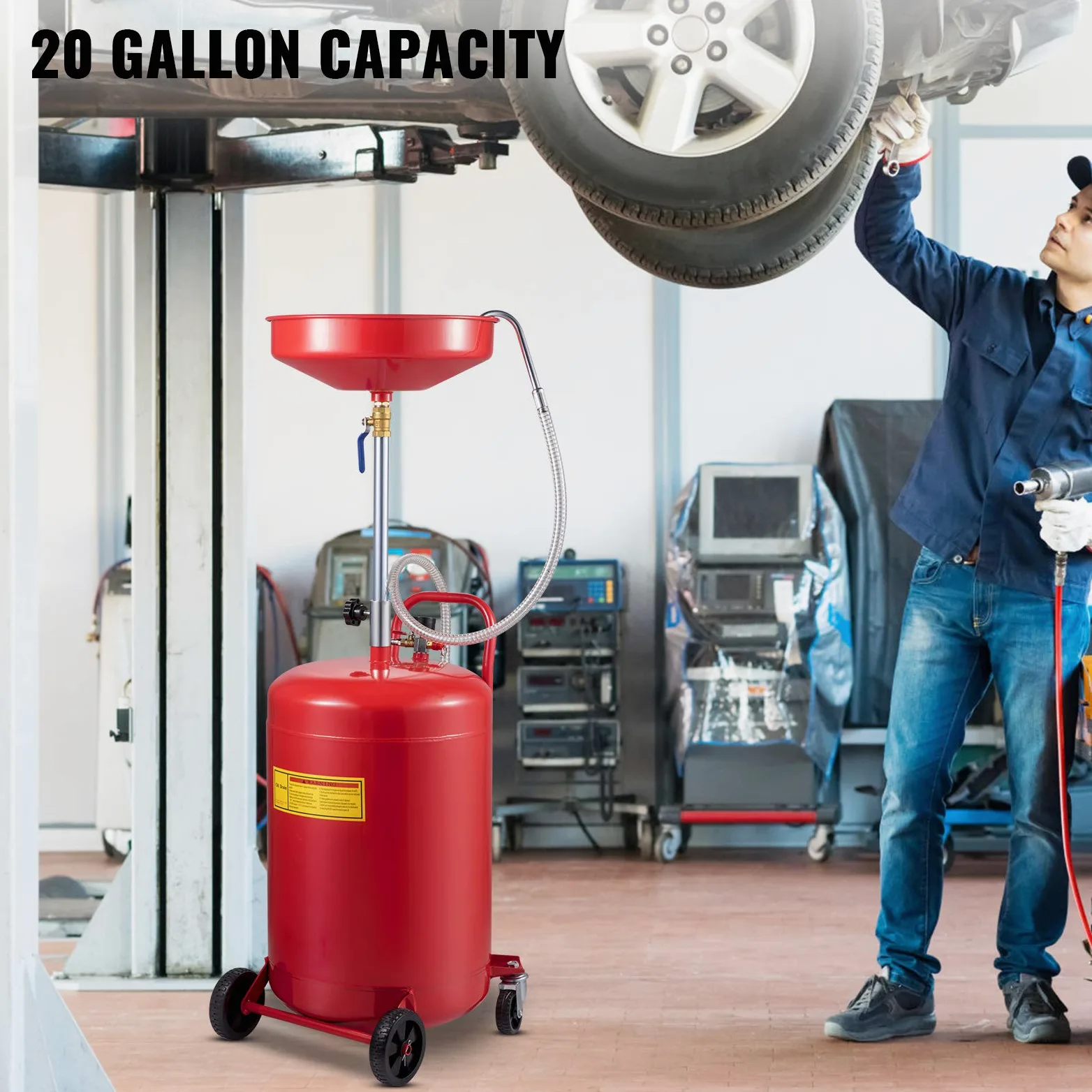 VEVOR Réservoir de vidange d'huile usagée, 80 L, récipient de vidange d'huile Portable, Drainage de Transfert de Carburant Fluide, Hauteur d'entonnoir réglable, avec Roue pour Retrait Facile d'huile