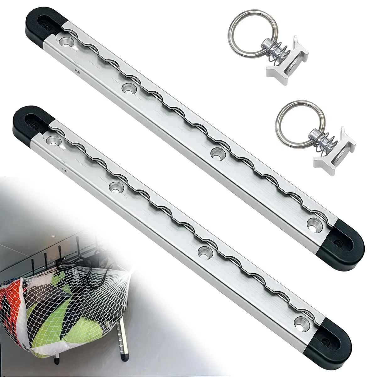 Lot de 2 rails d'aviation en aluminium semi-circulaires avec 4 embouts et 2 œillets d'arrimage, rails d'arrimage, 30 cm pour remorque, voiture, camping-car, camping-car