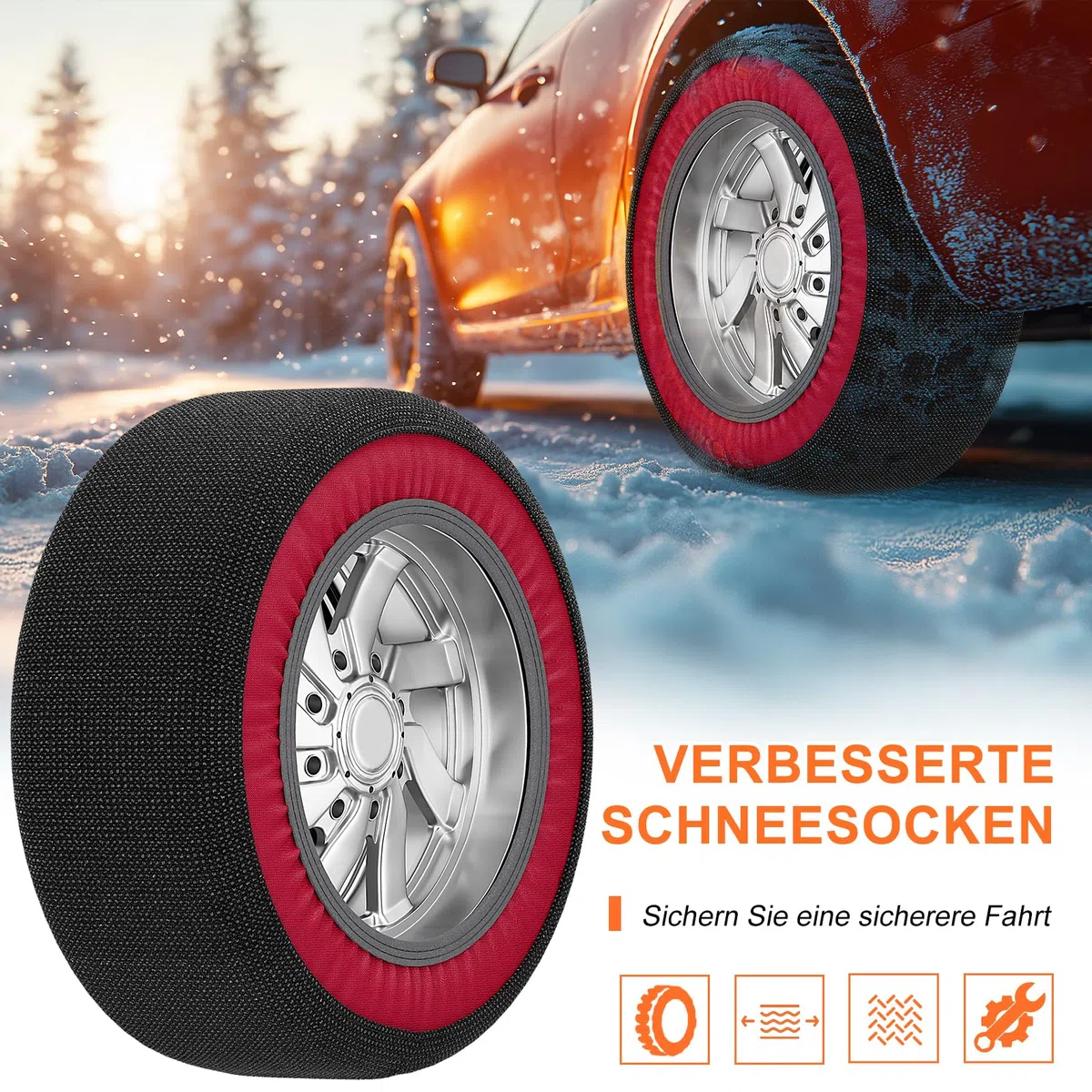 SUNYRISY Chaînes à neige textile de qualité supérieure, chaussette neige voiture, Antidérapantes - Taille L