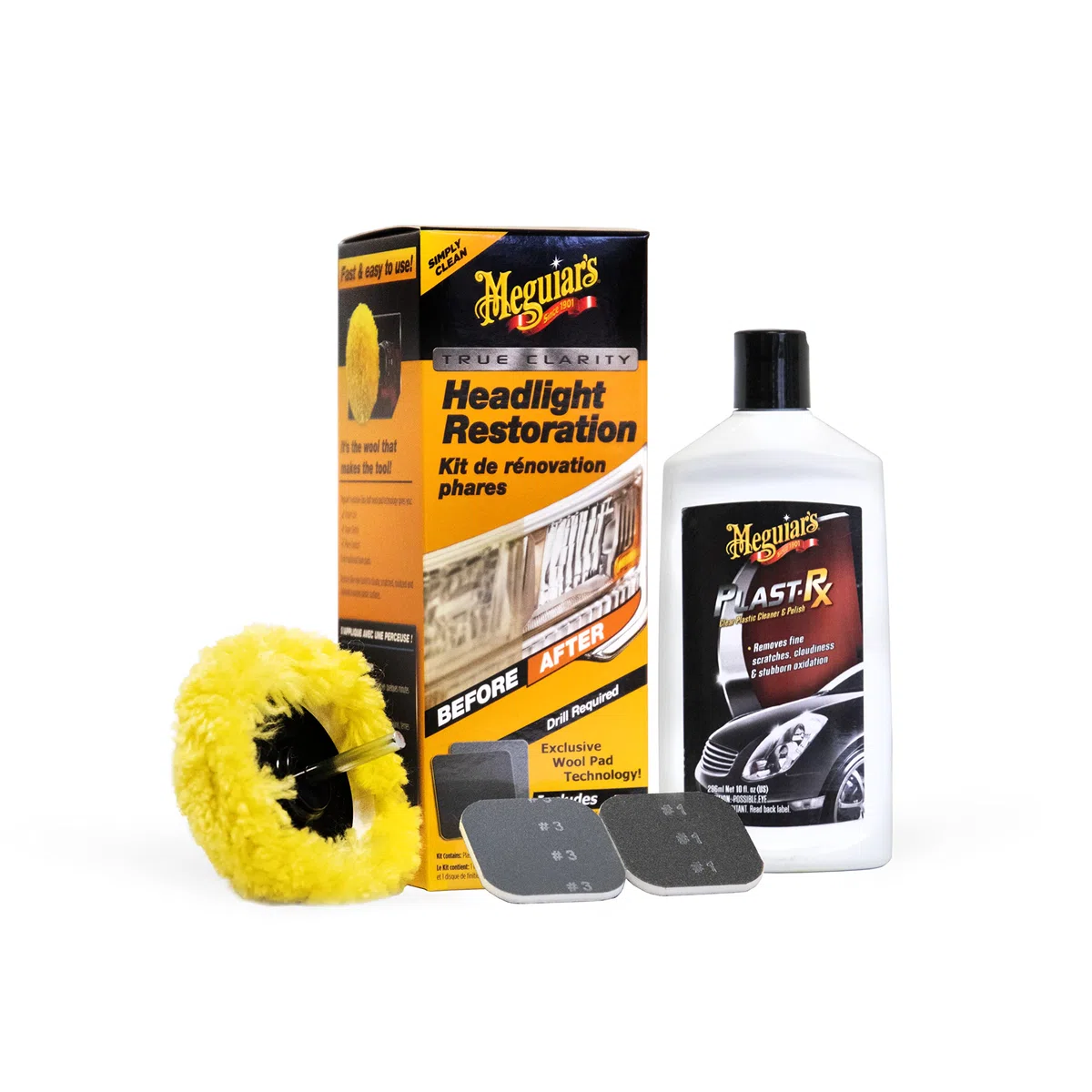 Meguiar's G1900UK Kit Rénovation Phares et Optiques - Restaure la Clarté et la Brillance des Phares de Voitures
