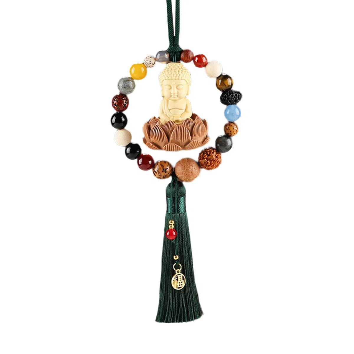 DuskHaven Bouddha Voiture Suspendus Ornement Perle Bouddha Statue Voiture Pendentif Fengshui Bouddha Ornement, Voiture Rétroviseur Suspendus Accessoires, Vert