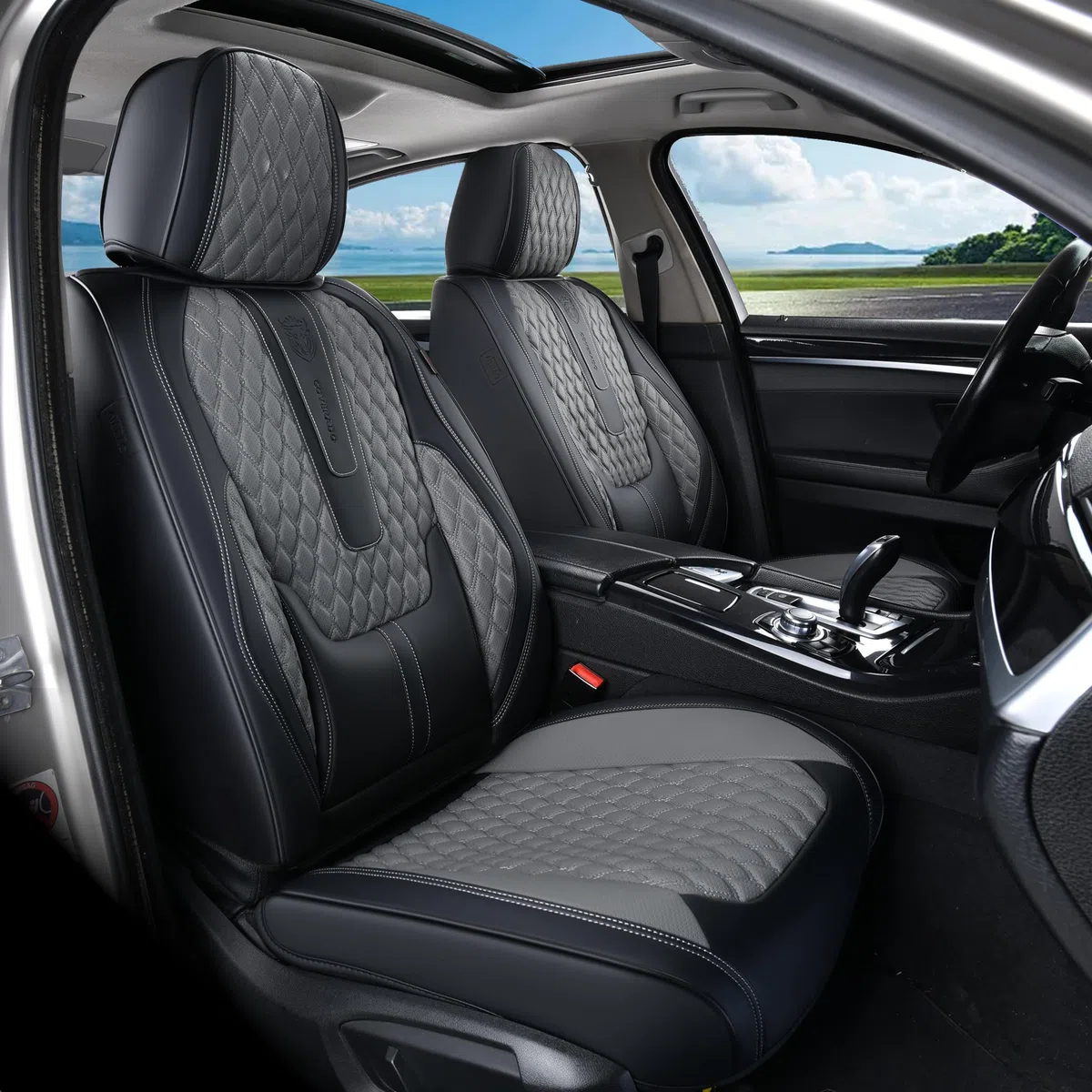 Coverado Housses de siège universelles pour Voiture, Ensembles de Housses de Protection Siège Voiture Avant 2 pièces, Cuir PU imperméable Housses Siège aux berlines SUV Pick-ups B8839 Seat