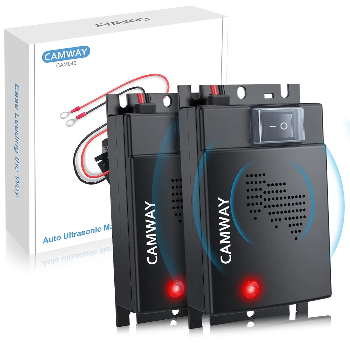 CAMWAY Répulsif Ultrason Souris pour Voiture DC 12V Répulsif Ultrason Rongeur Connexion à La Batterie de Voiture avec Voyants de Travail Nouvelle Version Ligne d'Extension 50cm Nouveau (2)