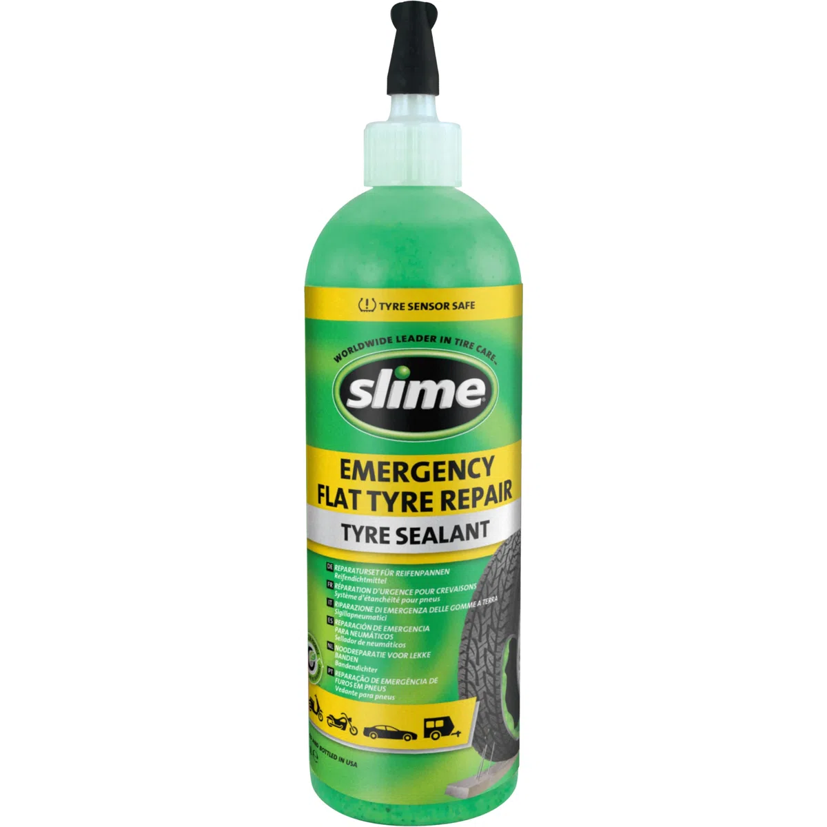 Slime SDS-500/06-IN, Produit Anti-crevaison, Réparation d’Urgence, pour Voitures, Scooters et Autres Véhicules Routiers, Non Toxique, Écologique, Flacon de 473 ml