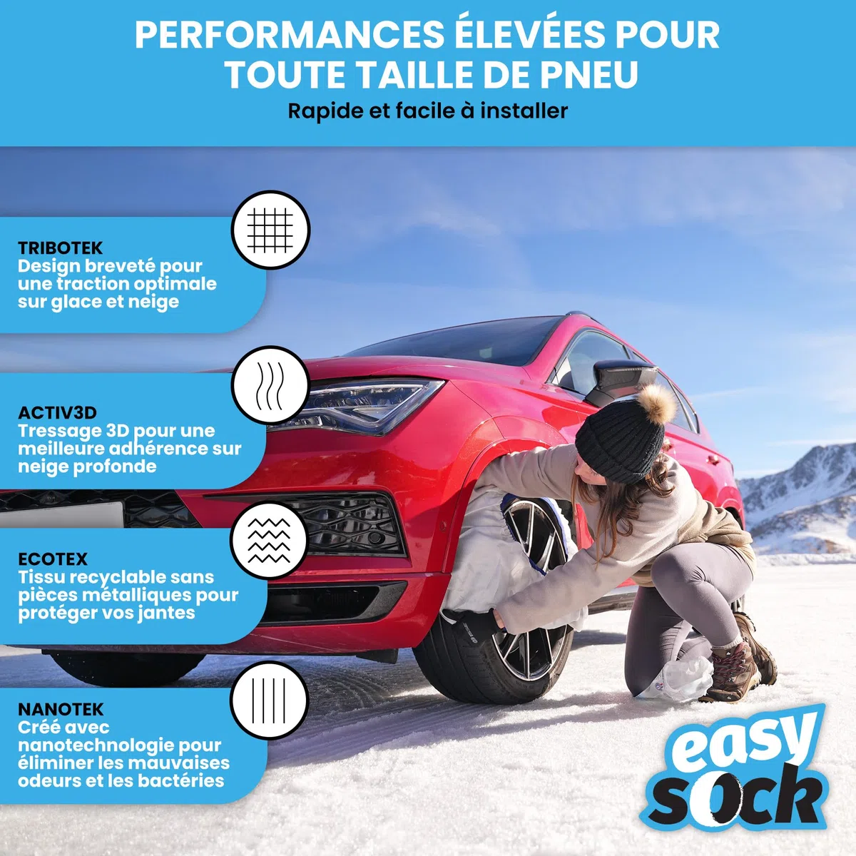 EASYSOCKS.M Chaîne Neige Textile, Taille M