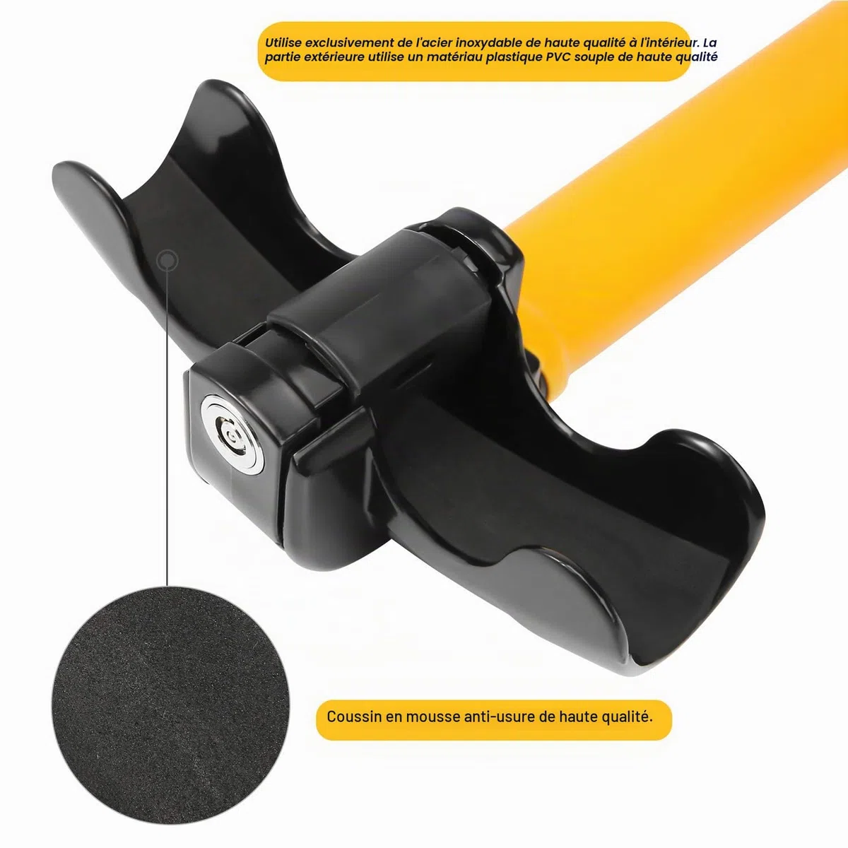 Antivol de Voiture Volant Sécurité Car Steering Wheel T-Lock avec 2 Clés, pour Ouverture Inférieure à 4cm