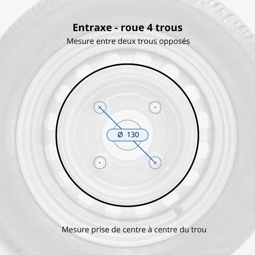 Roue complète 135/80R13 13" - 4 Trous - Entraxe 130mm - Déport 20 - Pour remorque - 13 pouces - Largeur 135mm - Indice de vitesse T 190km/h - Indice de charge 70 (335kg)