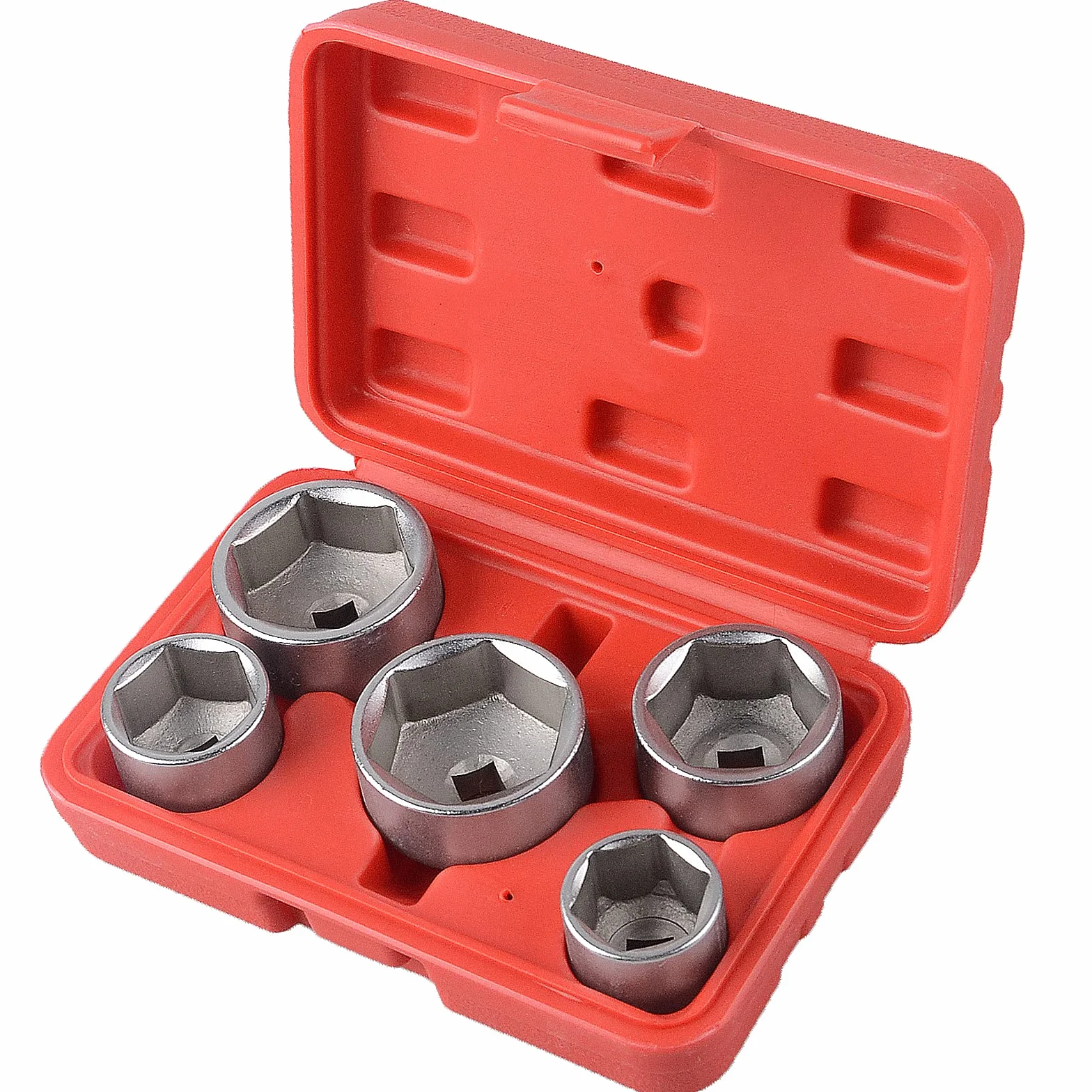 DAYUAN Lot de 5 douilles clés de démontage pour filtre à huile carré 3/8" Cr-V 24,27,32,36,38 mm 6 points