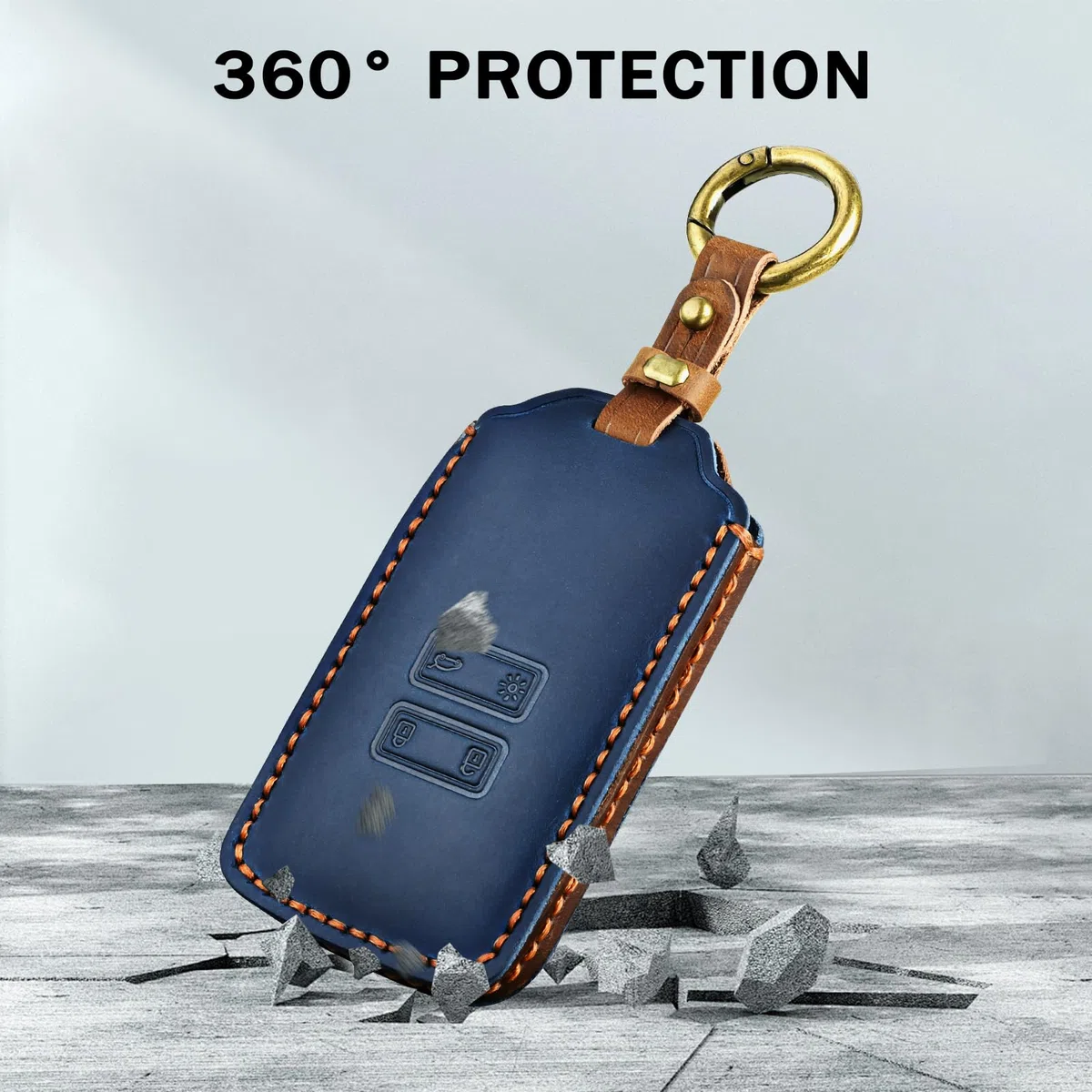 Voiture Clé à Télécommande Étui en Cuir pour Renault Coque de Clé Voiture avec Porte-clés 4 Bouton Accessoire clé de Voiture pour Clio Espace Megane Kadjar Captur Zoe Dacia Arkana, Bleu