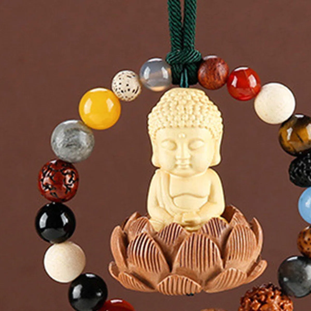 DuskHaven Bouddha Voiture Suspendus Ornement Perle Bouddha Statue Voiture Pendentif Fengshui Bouddha Ornement, Voiture Rétroviseur Suspendus Accessoires, Vert