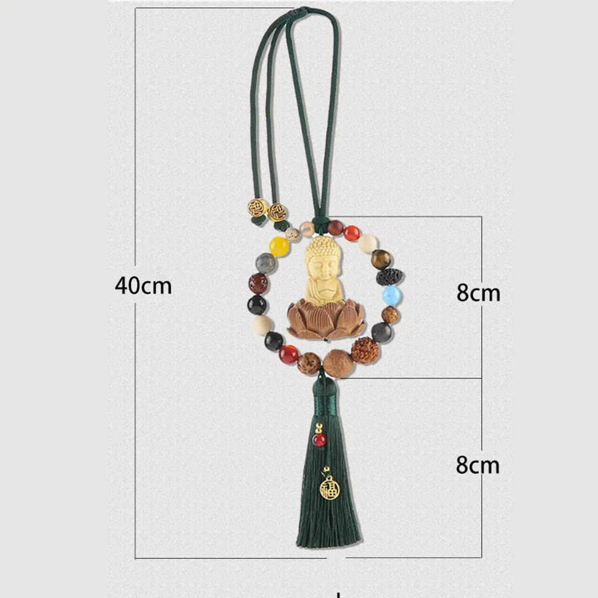 DuskHaven Bouddha Voiture Suspendus Ornement Perle Bouddha Statue Voiture Pendentif Fengshui Bouddha Ornement, Voiture Rétroviseur Suspendus Accessoires, Vert