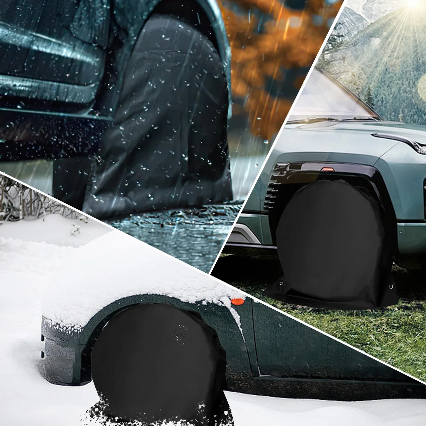 Housses De Pneus de Roue de Caravane pour Camping-Car Remorque Lot de 4 Imperméables Anti-UV pour Pneus de 27 à 29 Pouces de Diamètre 72,5 x 72,5 cm (Noir-4PCS)