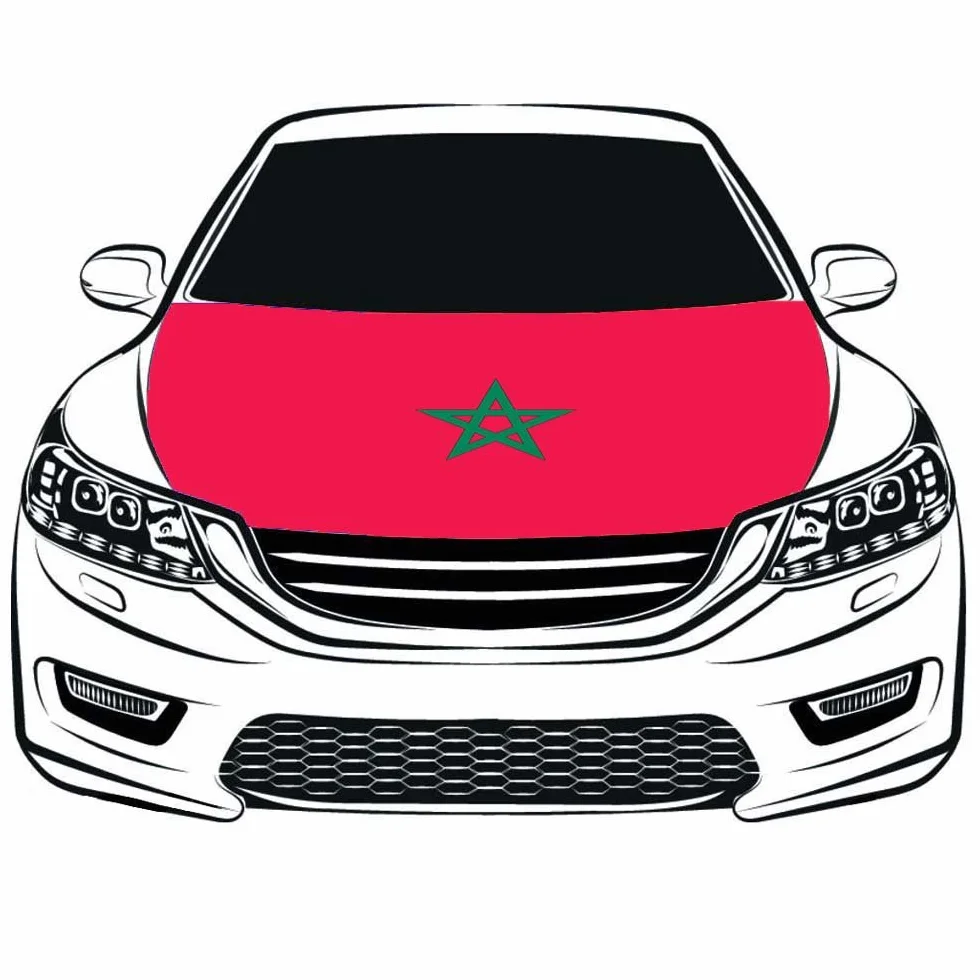 Housse de capot de voiture drapeau du Maroc 1 x 1,5 m 100 % polyester, tissu élastique moteur lavable