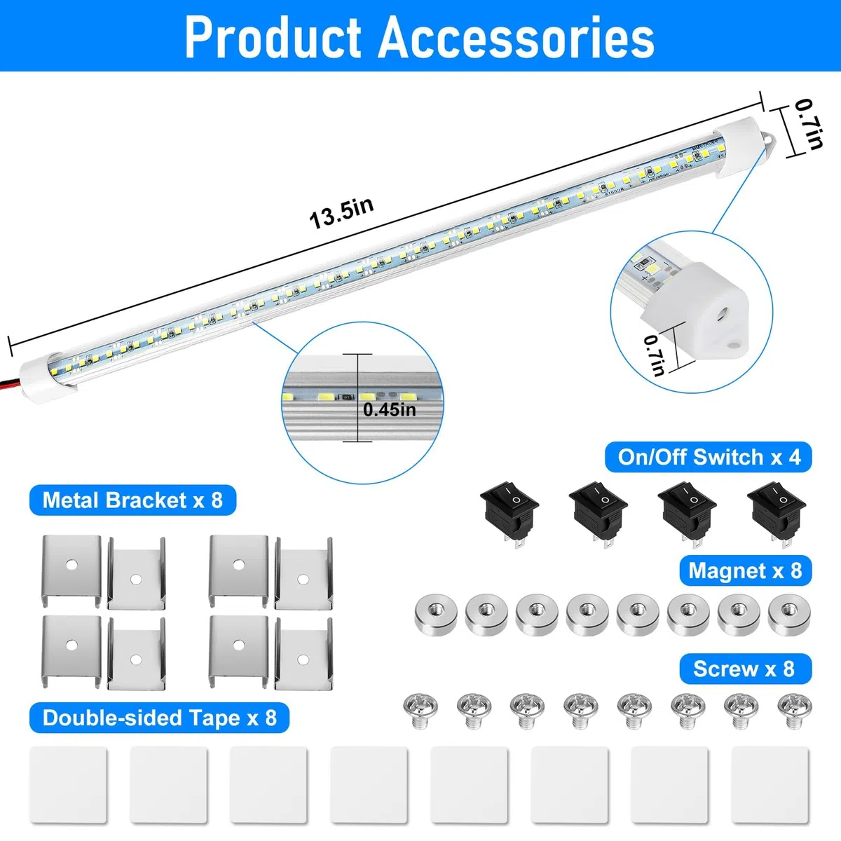 Linkstyle Barre de Lumière Intérieure à LED 12V, 48 LED 700LM 6500K Barre de Bande Lampe avec Interrupteur, pour Voiture Camion Camping-Car Bateau, 4PCS