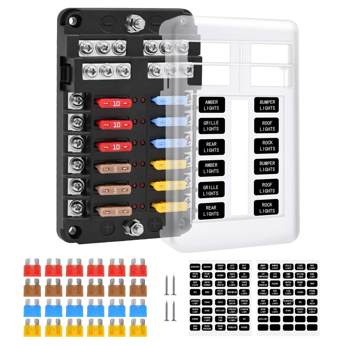 Blocs Fusible Lame ATC/ATO, Porte Fusible Voiture ENDARK, Boîte Fusibles Voiture 12 voies avec Indicateur de Bus Négatif pour Voiture, Bateau, Fourgonnette, SUV