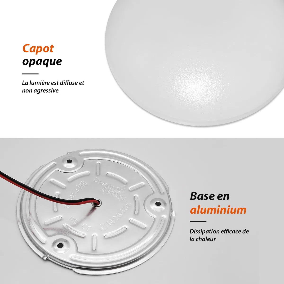 Dream Lighting Éclairage LED pour Caravane Blanc Chaud 3000K Plafonnier 12v Intérieur Camping Car RV 114mm Ronde Set de 2
